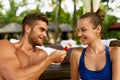 Romantic Couple In Love Having Fun Together Feeding Each Other