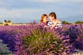 Romantic couple in love in lavender fields in Royalty Free Stock Photo