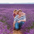 Romantic couple in love in lavender fields in Provence, France. Beautiful young man and woman hugging at sunset. Wedding Royalty Free Stock Photo