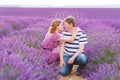 Romantic couple in love in lavender fields in Provence, France Royalty Free Stock Photo