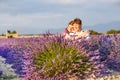 Romantic couple in love in lavender fields in Provence, France Royalty Free Stock Photo