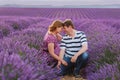 Romantic couple in love in lavender fields in Provence Royalty Free Stock Photo
