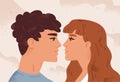 Romantic couple in love looking at each other. Portrait of enamored characters. Cute young man and woman together Royalty Free Stock Photo