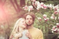 Romantic couple in love in spring garden Royalty Free Stock Photo