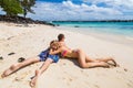 Romantic couple lying at the beach Royalty Free Stock Photo