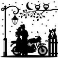 Romantic couple and motorcycle.