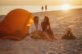 Romantic Couple Near a Tent on the Beach Royalty Free Stock Photo