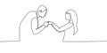 Romantic couple one line drawing. Vector of a man holding his girlfriend want to kiss her hand