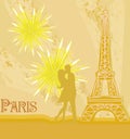 Romantic couple in Paris kissing near the Eiffel Tower Royalty Free Stock Photo