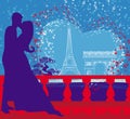 Romantic couple in Paris kissing near the Eiffel Tower Royalty Free Stock Photo