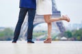 Romantic couple in Paris near the Eiffel tower Royalty Free Stock Photo