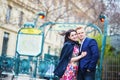 Romantic couple in Paris near metro station Royalty Free Stock Photo