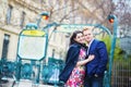 Romantic couple in Paris near metro station Royalty Free Stock Photo