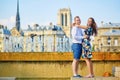 Romantic couple in Paris on a summer day Royalty Free Stock Photo