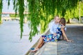 Romantic couple in Paris on a summer day Royalty Free Stock Photo