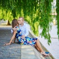 Romantic couple in Paris on a summer day Royalty Free Stock Photo