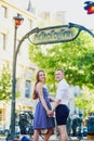 Romantic couple at Parisian subway station Royalty Free Stock Photo