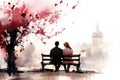 Romantic couple on park bench, love doodlesperfect for valentine s day with personalized message