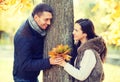 Romantic couple playing in the autumn park Royalty Free Stock Photo