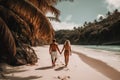 romantic couple seen from behind . Tropical beach. ai generative