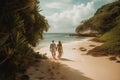 romantic couple seen from behind . Tropical beach. ai generative