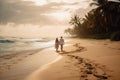 romantic couple seen from behind . Tropical beach. ai generative