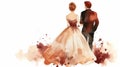 Watercolor couple silhouette against sunset, romantic wedding concept Royalty Free Stock Photo