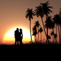 Romantic Couple Silhouette In Tropic Sunset