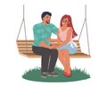 Romantic couple sitting on swing vector cartoon