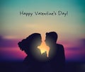 Romantic couple sunset valentines day sign card. Royalty Free Stock Photo