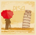 Romantic couple of Tourists in Pisa, abstract vintage card Royalty Free Stock Photo