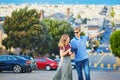 Romantic couple of tourists using tablet in San Francisco, California, USA Royalty Free Stock Photo