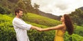 Couple of Travelers in Love in Front of Nature Background Tea Plantations Landscape Royalty Free Stock Photo