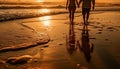 Romantic couple walking on beach at sunset, holding hands together generated by AI Royalty Free Stock Photo