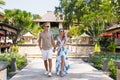 Romantic couple walking in tropical resort Royalty Free Stock Photo