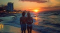 Romantic Couple Watching Sunset on Tropical Beach Royalty Free Stock Photo