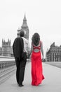 Romantic Couple on Westminster Bridge by Big Ben, London, England Royalty Free Stock Photo