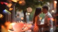 Romantic couple on street cafÃ© at summer evening ,people relax with glass of wine Royalty Free Stock Photo