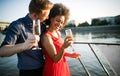 Romantic happy couples dancing and drinking at party Royalty Free Stock Photo