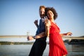 Romantic happy couples dancing and drinking at party Royalty Free Stock Photo