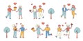 Romantic couples flat line people character