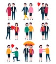 Romantic couples, lover people together. Person character vector set Royalty Free Stock Photo