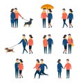 Romantic couples, lover people together. Person character vector set Royalty Free Stock Photo