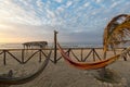 Romantic cozy hammocks with sunset on the beach, Punta Sal, Peru Royalty Free Stock Photo