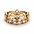 Romantic Crown Gold Ring With Diamonds - Unreal Engine 5 Style