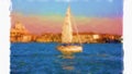 Romantic cruise along Venice Lagoon, painting illustration