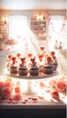 Romantic Cupcake Tower Adorned with Roses and Hearts