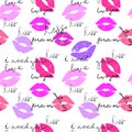 Kiss lipstick with text-kiss, i love you hand drawn pattern