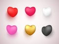Romantic 3d hearts multicolored realistic 3d icon set vector illustration Royalty Free Stock Photo