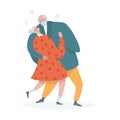 Romantic dance of senior couple. Flat Cartoon elderly couple dancing to music. Funny grandmother and grandfather on